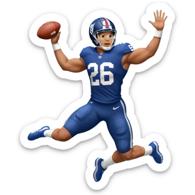 Saqoun Barkley hurdle over a 2 people sticker