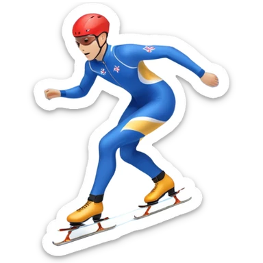 An icon showing a speed skater gliding on a professional oval ice track, captured in mid-motion with aerodynamic posture and sleek skates. The background features snowy mountains, flags, and a clear blue sky. Transparent background reflects the speed and elegance of the sport. sticker