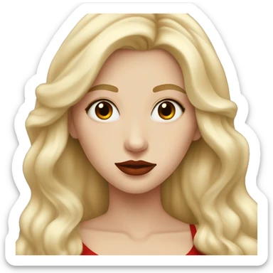 White girl with blonde long hair, brown eyes and red lips sticker