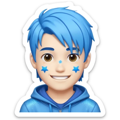 glitter blue gamer boy happy blue hair sticker