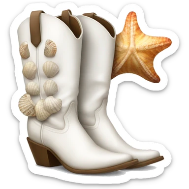 White cowgirl boots with seashells sticker