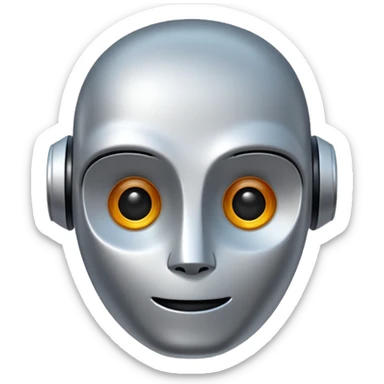 friendly robot face with digital elements, artificial intelligence, simple and expressive, inspired by Apple's iOS emoji style sticker