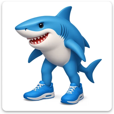 Add legs to the shark so it is actually wearing the blue shoes, keeping the style similar to emoji style (apple style emojis). sticker