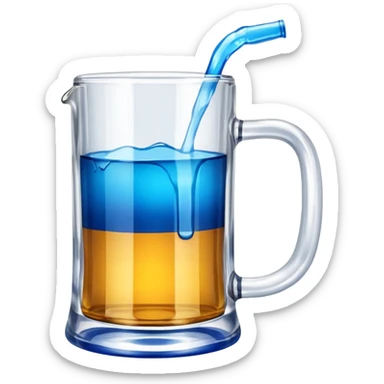 Large clear glass mug similar to beer stein with bright blue liquid inside. Put an upside down redbull can sticking out of the top of the mug only one handle. Put the can partially in the liquid  sticker