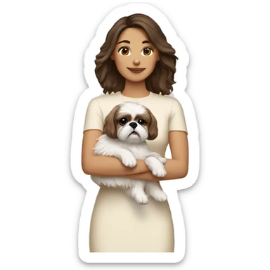 Brunette woman holding all beige shih tzu sticker