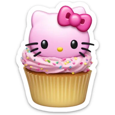 Hello kitty cupcake with pink frosting and sprinkles  sticker