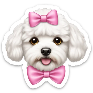 white maltipoo with pink bow on the head sticker