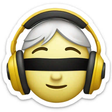Cartoon yellow face emoji wearing headphones with closed eyes sticker