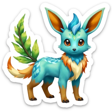Eevee-Salandit-Leafeon-Glaceon-Fakémon-hybrid-creature (full body)  sticker