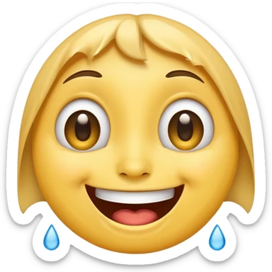 Emoji, laughing face with tears of joy exactly from eyes, wide smile, big eyes sticker