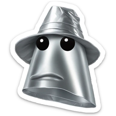 a pointed conspiracy tin foil hat pulled down to the nose sticker