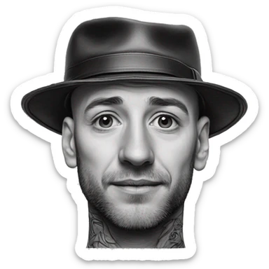 mann mt glatze schwarzer cap tattoo am hals und septum sticker