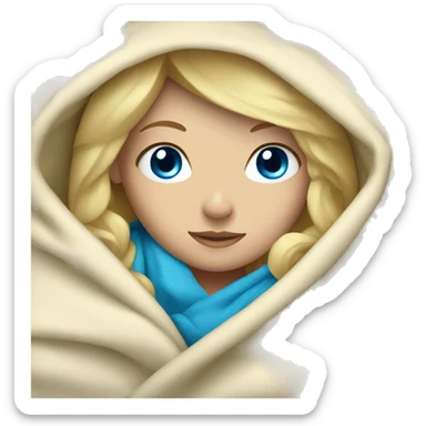 Blonde girl in blanket with blue eyes sticker