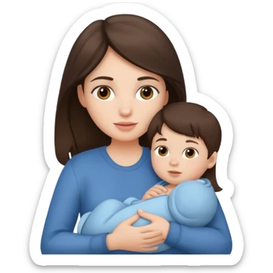 Brunette girl holding baby boy sticker
