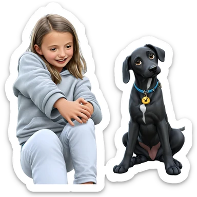 girl with dog sitting outside sticker