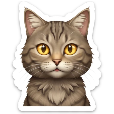 cinematic-[grey brown tabby cat]-realistic-emoji,-head-tilted-dramatically,-scruffy-[grey]-fur,-simplified-yet-realistic-focused-features,-highly-detailed,-glowing-with-an-almost-sarcastic-glow sticker
