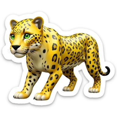 cinematic-jaguar-realistic-full-body-on all fours-emoji,-sleek-powerful-frame-poised-for-action,-yellow-fur-adorned-with-bold-black-rosettes,-head-tilted-dramatically,-piercing-green-eyes-locked-onto-its-prey,-simplified-yet-realistic-focused-features,-highly-detailed,-glowing-with-an-almost-sarcastic-glow sticker
