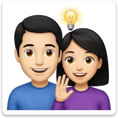 light skin black hair woman talking with a light skin black hair man, she's exited an he's happy sticker