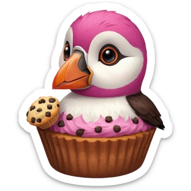 pink puffin eating a muffin sticker