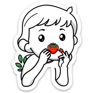 Pushed eating a strawberry sticker