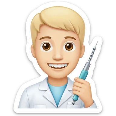 Dental technician holding tooth and drilling tool sticker