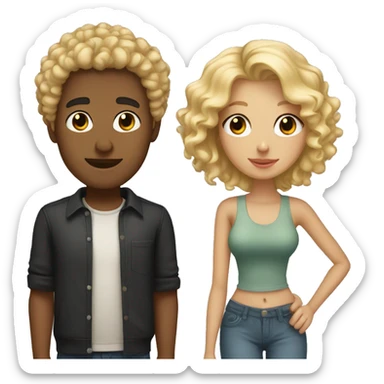 Boyfriend with curly blonde hair and girlfriend with black hair  sticker