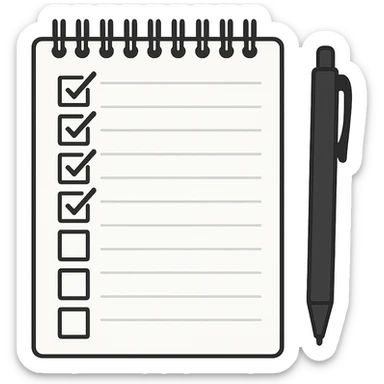 emoji of white spiral notebook with some list on it and a black pen nearby sticker