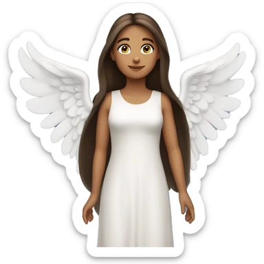 brunette angel with long straight hair, dimples, big blue eyes, halo and wings sticker