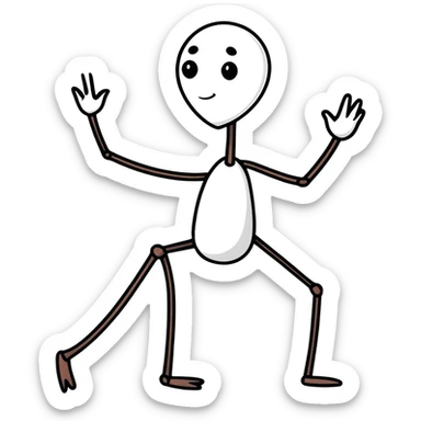 cartoonish sticker of a stick man, playful pose sticker
