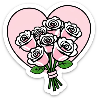 romantic heart-shaped bouquet with pink and white roses sticker