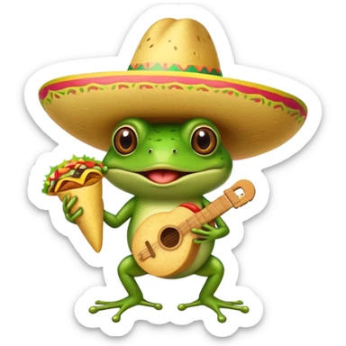 Frog wearing a sombrero holding a taco sticker