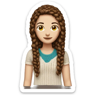 White girl with straight brown hair crocheting  sticker