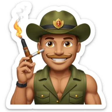 brauny cool jungle commando smoking a cigar with a grin sticker