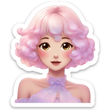 Gorgeous pastel anime style lady blushing nebula-gradient-sparkle face dreamy idol model colorful shiny stars galaxy kawaii cottagecore pearly petite simplistic aesthetic trending style sticker