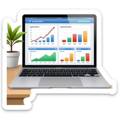 Create a macbook displaying financial charts and analytics dashboards on the screen. sticker