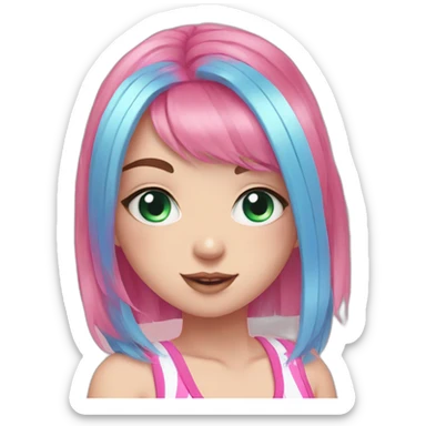 egirl blue eyes pink hair with swim suit watermelon sticker