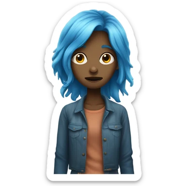 blue haired girl with haggard face sticker