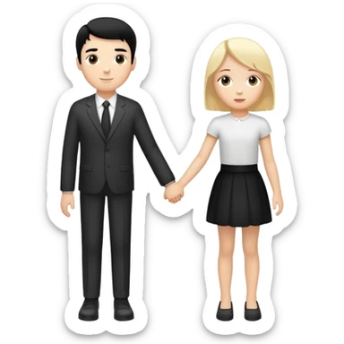 Tall white man with black hair and short white girl with blonde hair holding hands sticker
