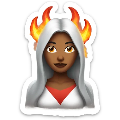 A woman with a halo and devil horns with fire behind them sticker