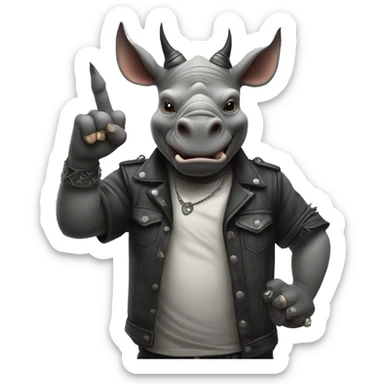 Rhino metalhead giving “the horns” hand sign sticker