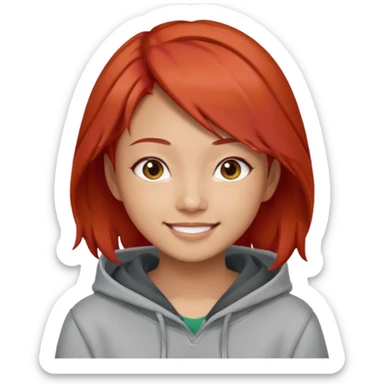 Asian young adult in a hoodie with red hair care free persona sticker