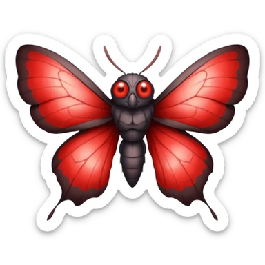 Create a scary emoji of the mothman with bright red eyes and as depicted in the legend. Make it less bird like and more Moth / Human hybrid- Human with Moth wings and Eyes sticker