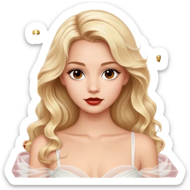 blonde model, brown eyes, long wavy hair, oscars red carpet, white tulle gown sticker