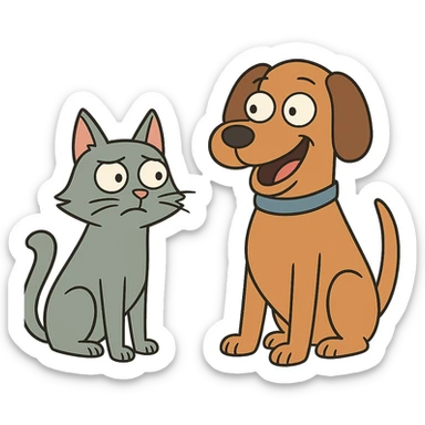 flat toon style cat and dog together sticker