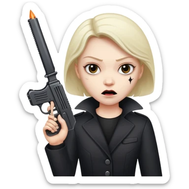 an evil face with a gun or a knife in their hand sticker