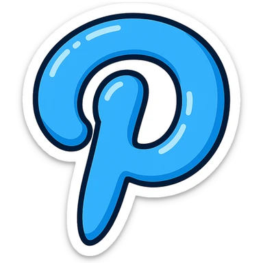 puffy cartoonish Pinterest 'P' logo, blue color, bold outlines, deep shadows, bright highlights, no background, rounded style sticker