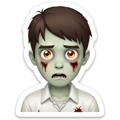 scared boy zombie with medium dark brown hair and white shirt sticker