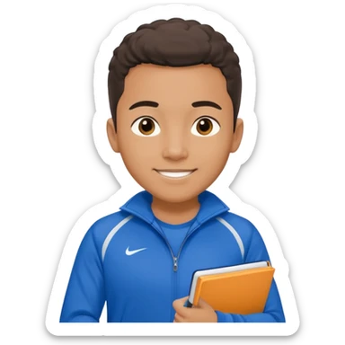 A young coach with a notepad, encouraging players with a confident smile. sticker