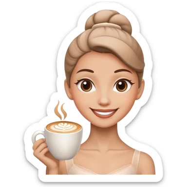 Una bailarina con la cabeza de un capuccino y cara sonriente sticker