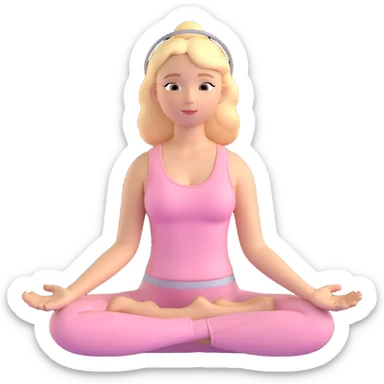 angelic blonde yoga girl in light pink yoga outfit, meditating with a halo sticker